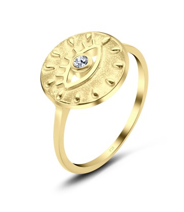 Gold Plated Circle CZ Eye Silver Ring NSR-3301-GP